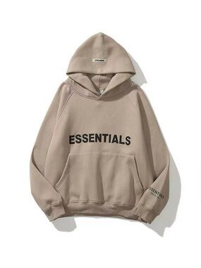 Essentials Unisex Taupe Hoodie with Black Logo Sz S (please read description)